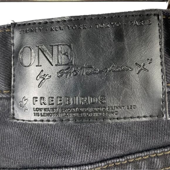 ONE Teaspoon Freebirds Low Waist Rigid Skinny Black Distressed Zip Jeans Size 25 - Picture 7 of 9